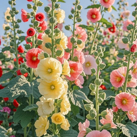 200 Pcs Hollyhock Flower Seeds – Tall, Colorful Blooms for Cottage Gardens – Easy to Grow & Pollinator-Friendly